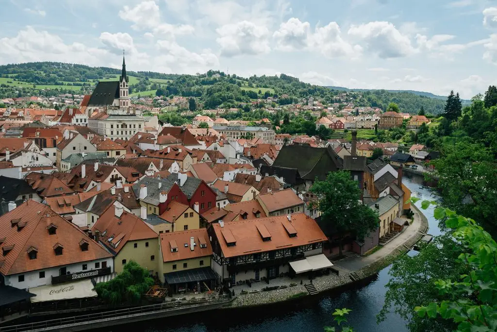 Český Krumlov riverside view, an easy day trip while teaching English in Prague this summer